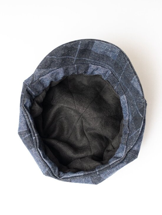 Upcycled Plaid Denim Newsboy Paperboy Cabbie Hat